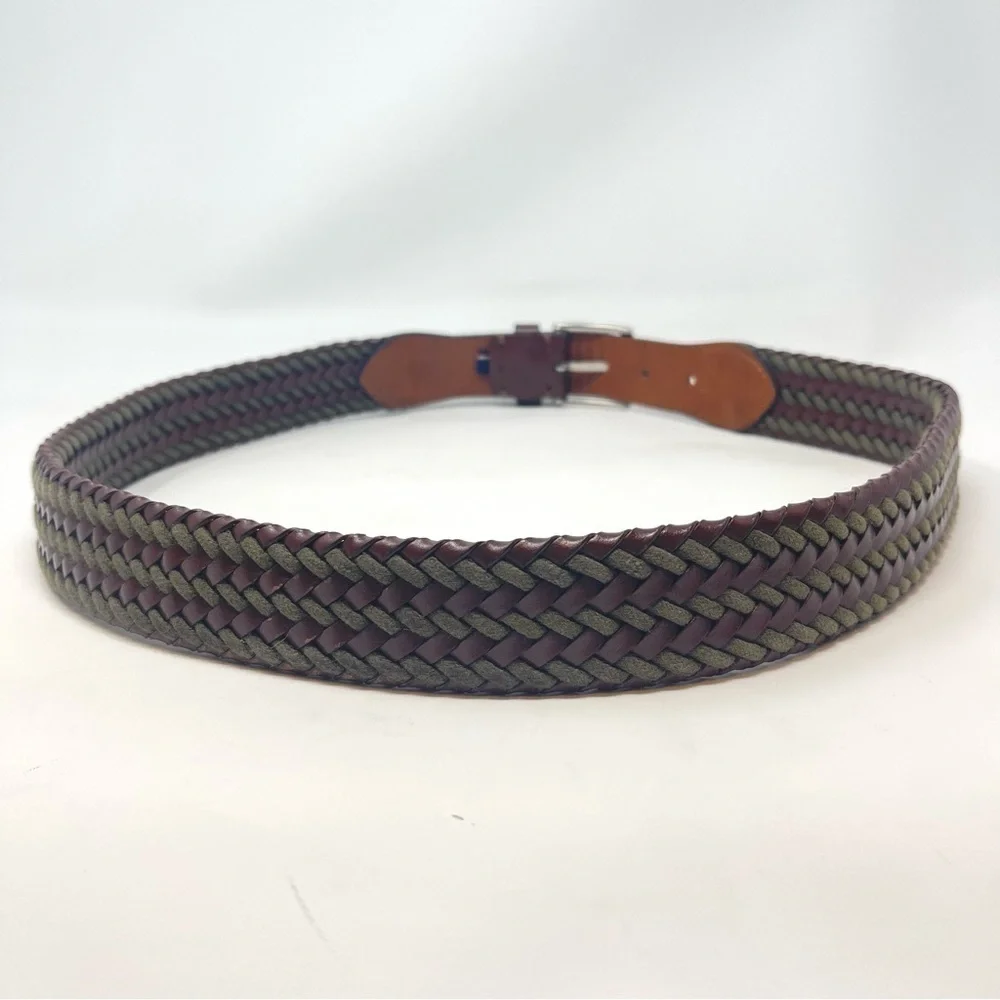 Tommy Hilfiger Handcrafted Braided Vegan Leather Brown &‎ Khaki Belt, Size L